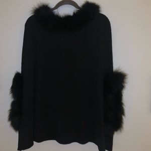 Pullover Fox Fur trimmed Poncho